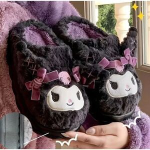 Sanrio Kuromi Plush Slippers Black 7.5 Kawaii Cozy Slide On Y2k Trendy Comfy